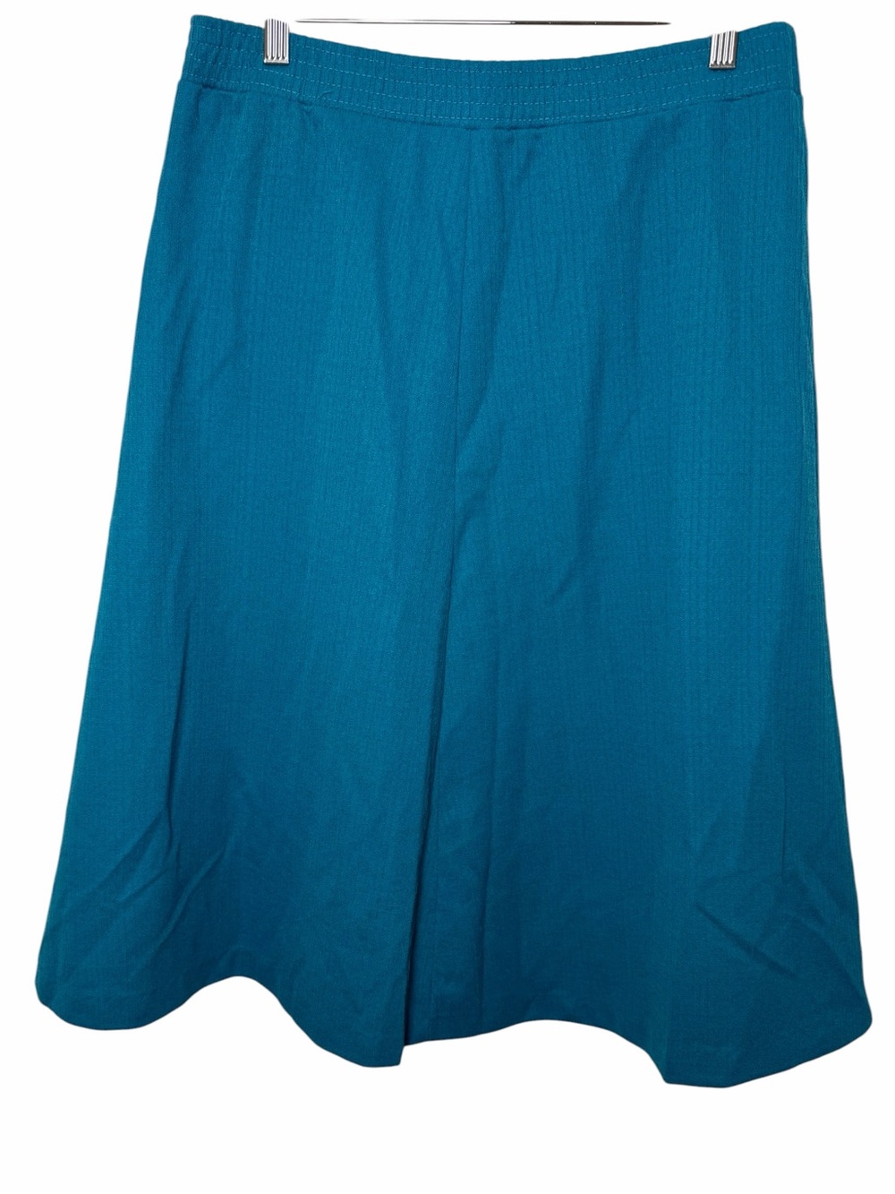 Vintage 70s Teal Textured Midi Skirt // Mod Minimalist High Waist Flowy Skirt L - Picture 4 of 6